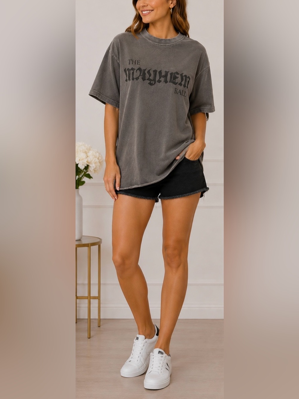 The Mayhem Ball Graphic Short Sleeve Tee in Charcoal